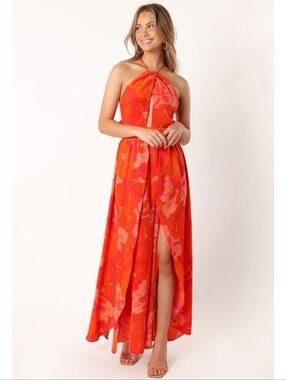 Petal & Pup One-Shoulder Floral Maxi Dress in Orange and Pink L